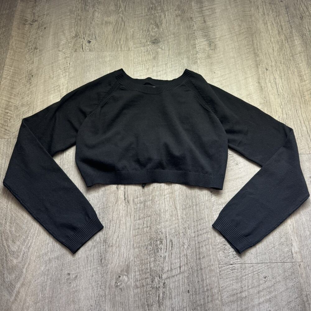 Her Bottari Open Back Lace Up Sweater Womens Size Medium Black Tight Knit